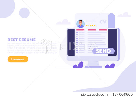 Job searching. Send online cv or upload resume, apply for jobs. Employee recruitment data paper. Cartoon Flat Vector illustration for banner, website, landing page, flyer. Job searching. Send online cv or upload resume, apply for jobs. Employee recruitment data paper. Cartoon Flat Vector illustration for banner, website, landing page, flyer. 134008669
