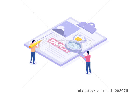 DMCA notice, intellectual property right, copyright infringing material concept. Isometric Vector illustration. 134008676
