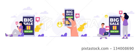 Smartphone shop event,  season sale, online shopping event. Collection, bundle Flat Vector illustration. 134008690