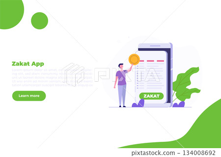 Online zakat payment concept, Pay zakat using a smartphone concept. Cartoon Flat Vector illustration for banner, website, landing page, flyer. Online zakat payment concept, Pay zakat using a smartphone concept. Cartoon Flat Vector illustration for banner, website, landing page, flyer. 134008692