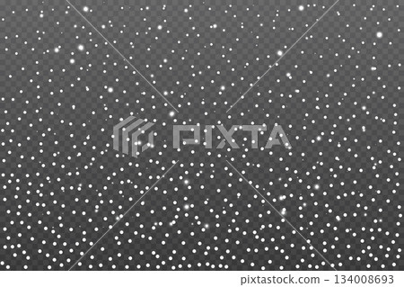 Realistic falling snow on transparent background. Vector illustration. 134008693