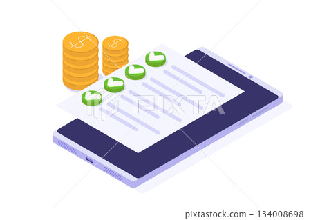 Isometric Approved credit bill, Payment approved concept. Vector illustration. 134008698