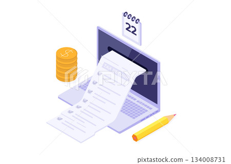 Tax return concept Isometric vector illustration. 134008731