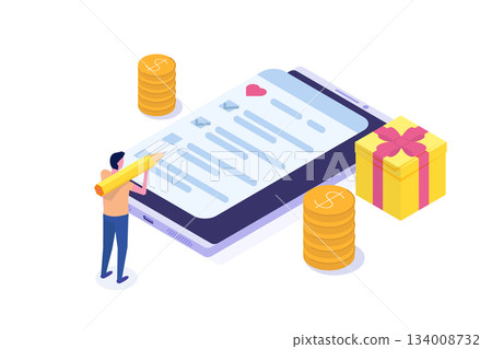 Online shopping wishlist, add to personalized collection isometric concept. Vector illustration. 134008732