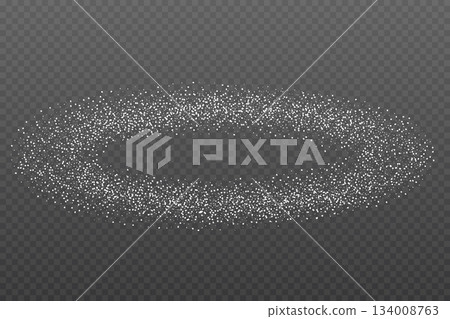 Realistic Powder sugar or salt texture, particles. Vector illustration isolated on dark grey background 134008763