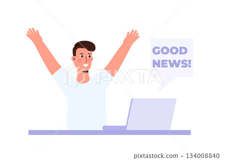 People getting good news concept, positive information from phone. Flat vector illustration People getting good news concept, positive information from phone. Flat vector illustration 134008840