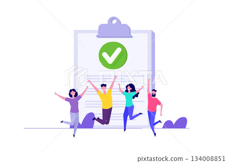 Complete project task, getting things done, business accomplishment concept. Flat Vector illustration. Complete project task, getting things done, business accomplishment concept. Flat Vector illustration. 134008851