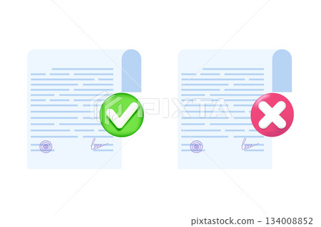 Approved and rejected document. Vector flat illustration. Approved and rejected document. Vector flat illustration. 134008852