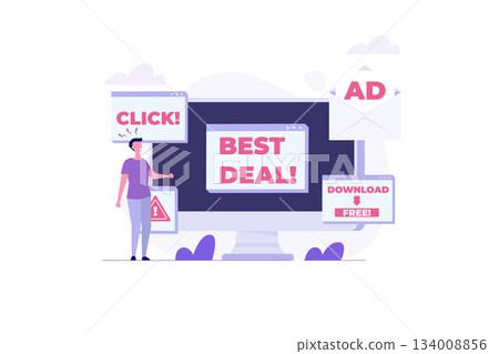Computer adware attack, spam, internet advertising concept. Vector illustration 134008856
