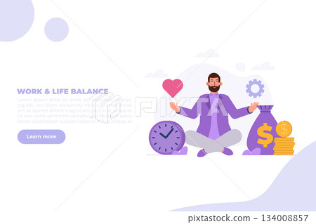 Work life balance, Businessman Meditation concept. Flat Vector illustrations set for banner, website, landing page, flyer. Work life balance, Businessman Meditation concept. Flat Vector illustrations set for banner, website, landing page, flyer. 134008857