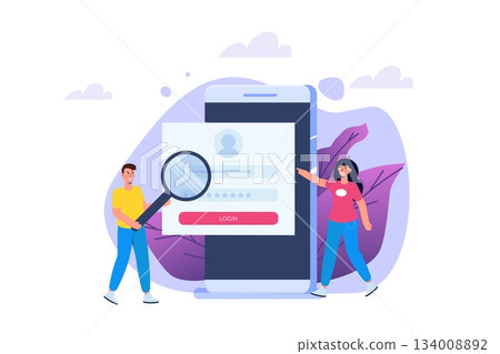 Online registration and sign up, Account authentication concept. Vector UI illustration. Online registration and sign up, Account authentication concept. Vector UI illustration. 134008892