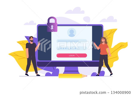 Online registration and sign up, Account authentication concept. Vector UI illustration. Online registration and sign up, Account authentication concept. Vector UI illustration. 134008900