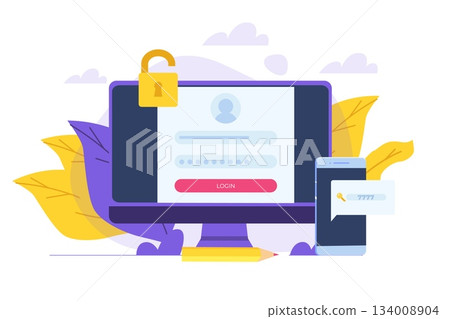 Online registration and sign up, Account authentication concept. Vector UI illustration. Online registration and sign up, Account authentication concept. Vector UI illustration. 134008904