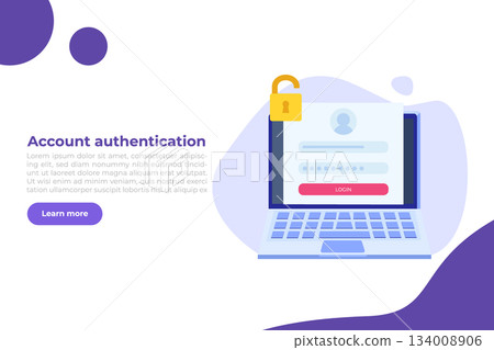 Online registration and sign up, Account authentication concept. Vector UI illustration. Online registration and sign up, Account authentication concept. Vector UI illustration. 134008906