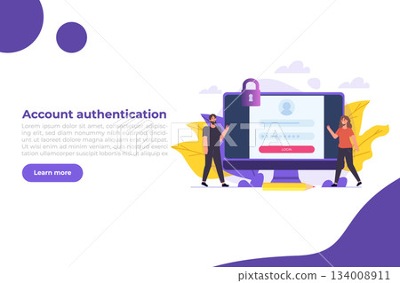 Online registration and sign up, Account authentication concept. Vector UI illustration. Online registration and sign up, Account authentication concept. Vector UI illustration. 134008911