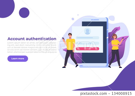 Online registration and sign up, Account authentication concept. Vector UI illustration. Online registration and sign up, Account authentication concept. Vector UI illustration. 134008915