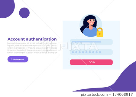 Online registration and sign up, Account authentication concept. Vector UI illustration. Online registration and sign up, Account authentication concept. Vector UI illustration. 134008917