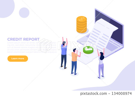 Isometric Approved credit bill, Payment approved concept. Vector illustration. 134008974
