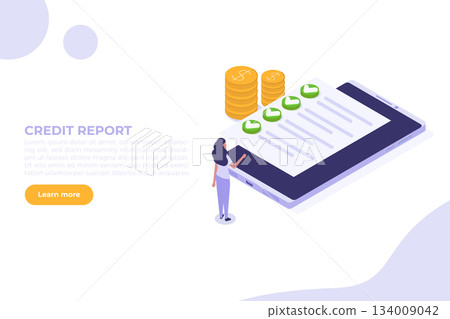 Isometric Approved credit bill, Payment approved concept. Vector illustration. 134009042