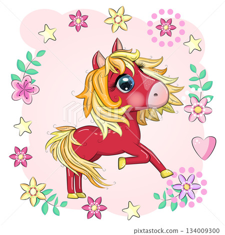 A cute cartoon-style horse with beautiful eyes, the symbol of the year 2026 134009300