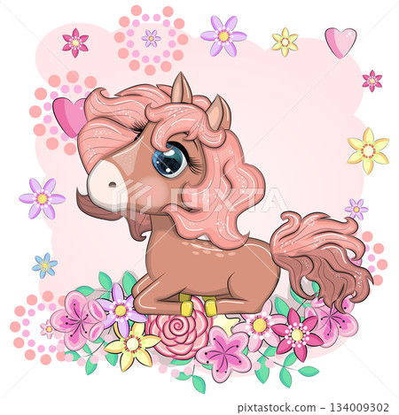 A cute cartoon-style horse with beautiful eyes, the symbol of the year 2026 A cute cartoon-style horse with beautiful eyes, the symbol of the year 2026 134009302