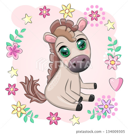 A cute cartoon-style horse with beautiful eyes, the symbol of the year 2026 A cute cartoon-style horse with beautiful eyes, the symbol of the year 2026 134009305