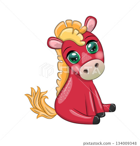 A cute cartoon-style horse with beautiful eyes, the symbol of the year 2026 134009348