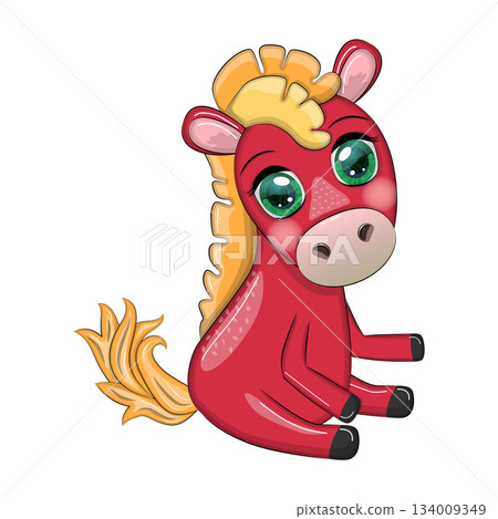 A cute cartoon-style horse with beautiful eyes, the symbol of the year 2026 A cute cartoon-style horse with beautiful eyes, the symbol of the year 2026 134009349