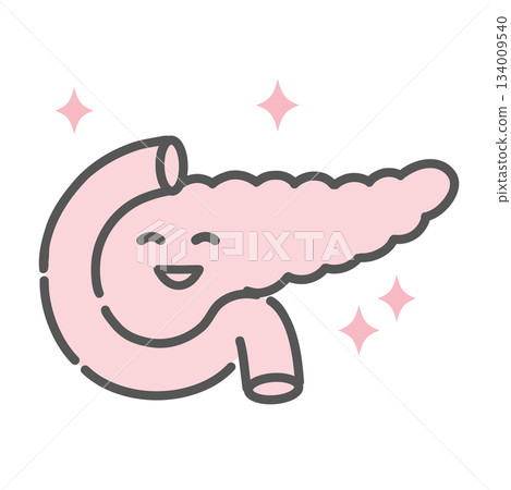 Character illustration of a healthy and active pancreas (normal insulin secretion) Character illustration of a healthy and active pancreas (normal insulin secretion) 134009540