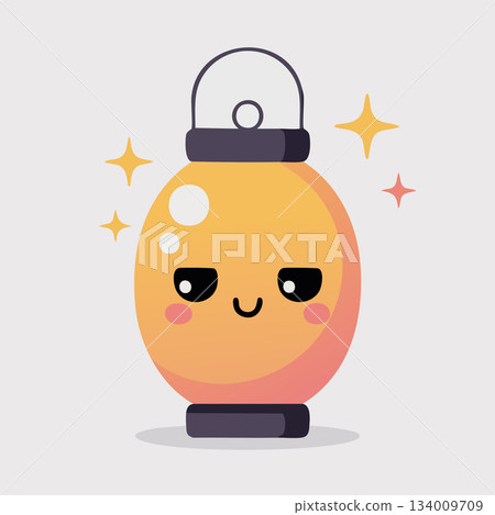 Charming glowing kawaii lantern character brings bright, happy energy to any fun holiday or celebration design project Charming glowing kawaii lantern character brings bright, happy energy to any fun holiday or celebration design project 134009709