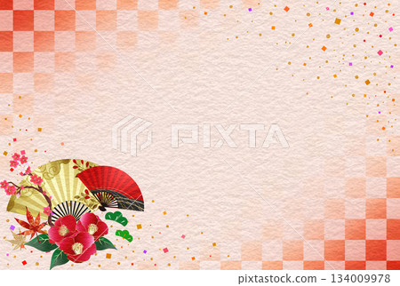 精美的日式相框背景,日式紙張,新年賀卡 精美的日式相框背景,日式紙張,新年賀卡 134009978