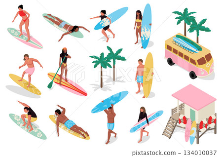 Summer Surfing Isometric People Summer Surfing Isometric People 134010037