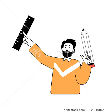 School learning concept with cartoon people in flat design for web. Student with pencil and ruler solving geometric problems at lesson. Vector illustration for social media banner, marketing material. School learning concept with cartoon people in flat design for web. Student with pencil and ruler solving geometric problems at lesson. Vector illustration for social media banner, marketing material. 134010064