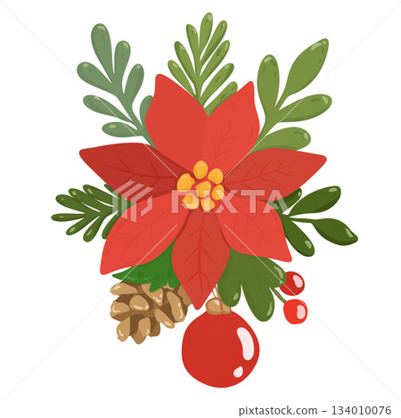 Christmas poinsettia with holly and berries Christmas poinsettia with holly and berries 134010076