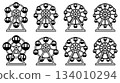 Set of vector illustrations of Ferris wheel icons of various shapes 134010294