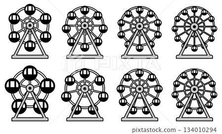 Set of vector illustrations of Ferris wheel icons of various shapes Set of vector illustrations of Ferris wheel icons of various shapes 134010294