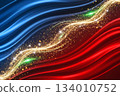Blue and red wavy silk fabric and gold light particle background material Blue and red wavy silk fabric and gold light particle background material 134010752