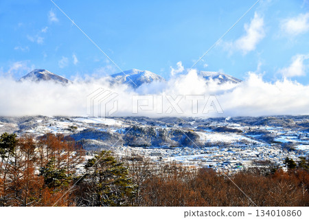 View of the Asama Mountain Range/Mt. Asama and Mt. Kurofu from the Komoro City side (Komoro City, Nagano Prefecture) [February 2023] 134010860