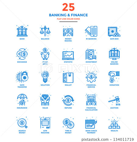 Modern Flat Line Color Icons- Banking and Finance 134011719