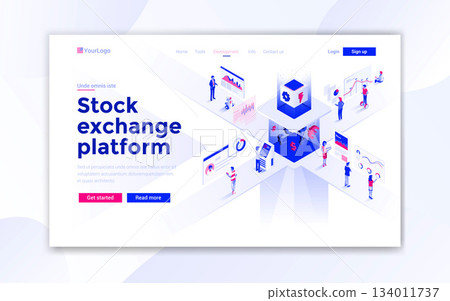 Flat Modern design of website template - Stock Exchange 134011737