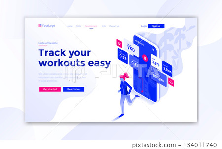 Flat Modern design of website template - Track your workouts easy Flat Modern design of website template - Track your workouts easy 134011740
