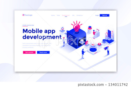 Flat Modern design of website template - Mobile app development 134011742