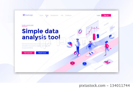 Flat Modern design of website template - Simple data analysis tool 134011744