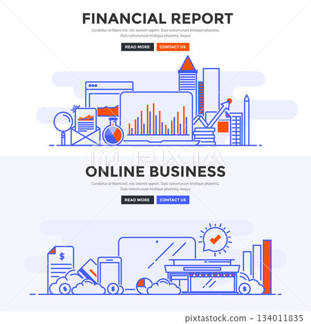 Flat design concept banner -Financial Report and Online Business Flat design concept banner -Financial Report and Online Business 134011835
