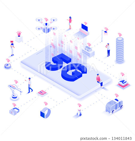 Flat color Modern Isometric Illustration design - 5 g Technology Flat color Modern Isometric Illustration design - 5 g Technology 134011843