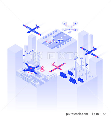 Flat color Modern Isometric Illustration design - Drone Technology 134011850