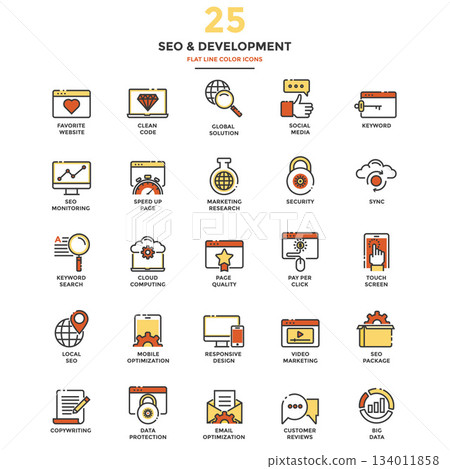 Flat Line Color Icons- SEO 134011858