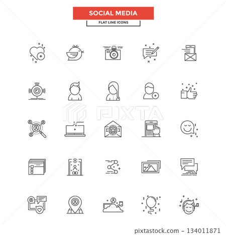 Flat Line Icons- Social media Flat Line Icons- Social media 134011871