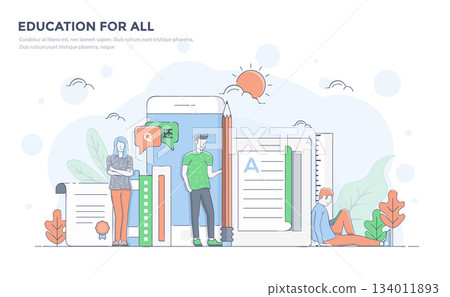 Flat Line Modern Concept Illustration - Education for all Flat Line Modern Concept Illustration - Education for all 134011893