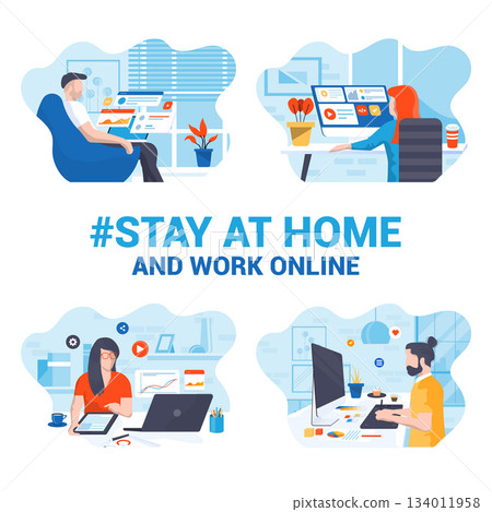 Flat Modern design Illustration of Stay At Home and Work Online Flat Modern design Illustration of Stay At Home and Work Online 134011958